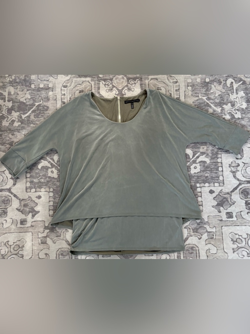 White House Black Market Olive Two Layer Zip Back Modal Top Large